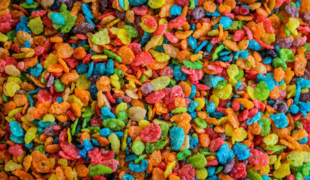 Fruity Pebbles Cereals die man von oben sieht